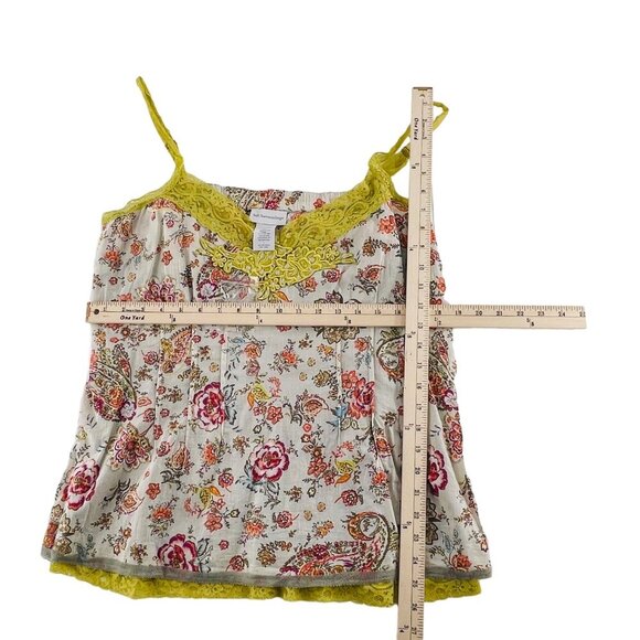 Soft Surroundings Floral Lace Trim Camisole Top S 100% Cotton & Nylon Beige & Ye - Picture 3 of 4